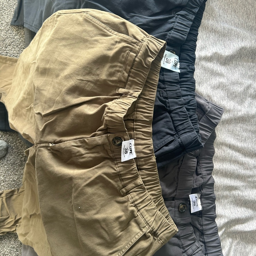 Stretch waist Cove Men's chino Pants in Black, Gray, and Tan